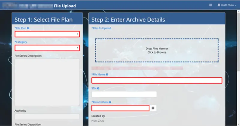 CAF File Upload - Government file archival and management system